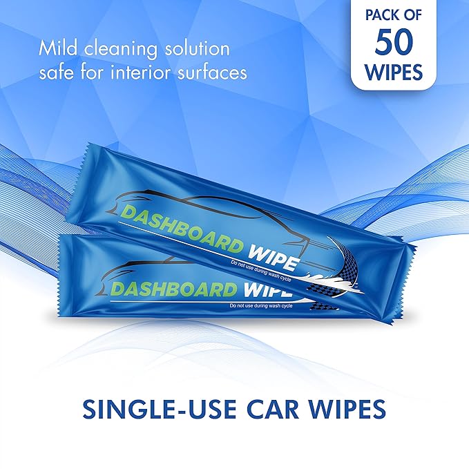 Diamond Wipes Car Wash Wipes with Refreshing Lemon Scent, Pack of 50 Individually Wrapped Wipes, Dashboard Car Accessories Travel Essentials
