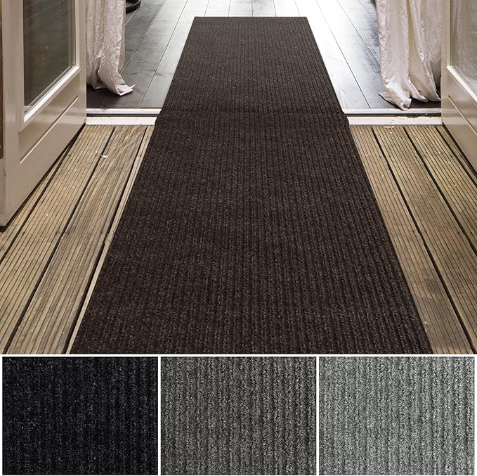 iCustomRug Spartan Weather Warrior Indoor/Outdoor Utility Ribbed Carpet Runner with Non-Slip Thermoplastic Rubber Backing, 6ft X 62ft in Brown