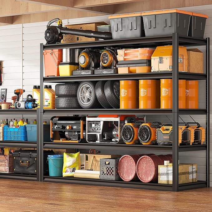 REIBII Garage Shelving 48.2" W Storage Shelves 3000LBS Heavy Duty Shelving Adjustable Metal Shelf Industrial Pantry Shelves for Basement Garage Warehouse 72.2" H x 24.2" D x 48.2" W, 2 Pack