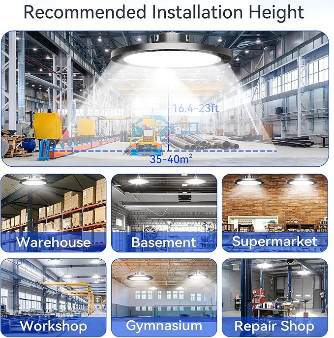 2Pack 250W UFO LED High Bay Light,30000lm 6000K Daylight 2500W Equivalent with US Plug Cable LED Garage Lights Commercial Warehouse Area Light Workshop Garage Factory Lowbay Area Lighting