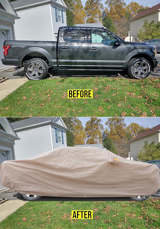 Tecoom Thick Shell Truck Pickup Car Cover Waterproof Windproof with Straps Buckles Antenna Patch Fit for Ford F150 Ram 1500 Chevy Silverado Toyota Tundra GMC Sierra Full Size Truck Length Up to 245"