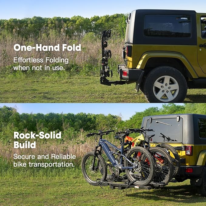CyberRack S3 Ebike Rack, 300 lbs Capacity Foldable Bike Racks for Tow Hitch Heavy Electric Bike Carrier for 3 E-Bike, Up to 5-inch Fat Tire 2'' Receiver