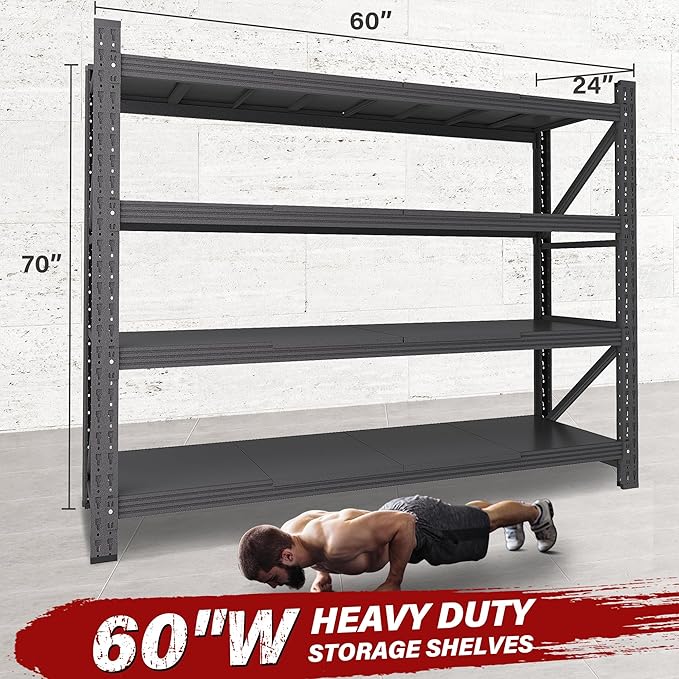 5000LBS Heavy Duty Garage Shelving Units,60" Wide & Deep Storage Shelves,Metal Garage Shelves,Large Storage Rack,Steel Shelf,Industrial Shelving for Shop,Warehouse,Basement,60" W x 24" D x 70" H