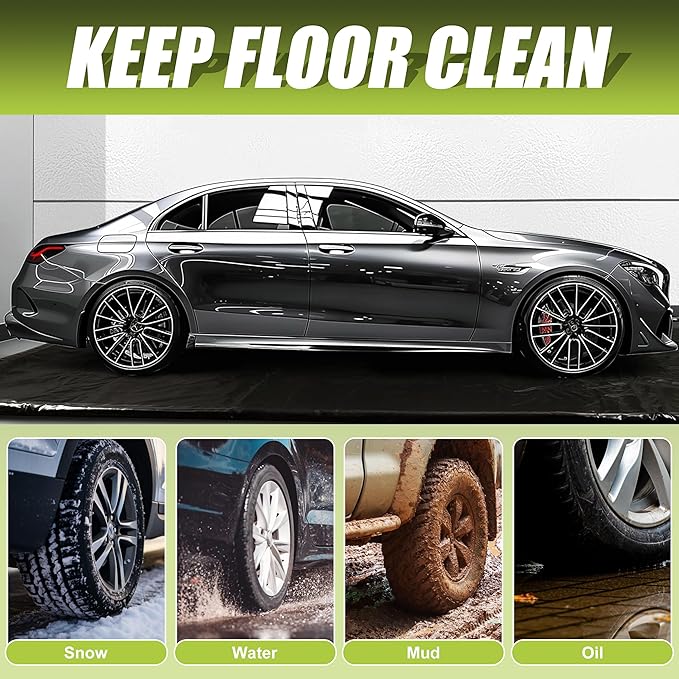 Rain Mat for Car, Black Garage Rubber Car Mat for Snow, Mud, Rain(7ft 9in x 16ft)