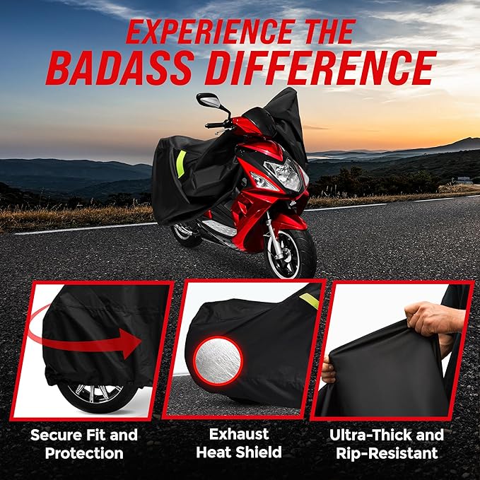 Badass Moto Ultimate Scooter Cover for Vespa Cover, Moped Cover Waterproof Outdoor Fits Honda Ruckus Scooter Cover Fits Honda Super Cub, Heavy Duty Motorcycle Cover Fits Yamaha Zuma 125 Cover