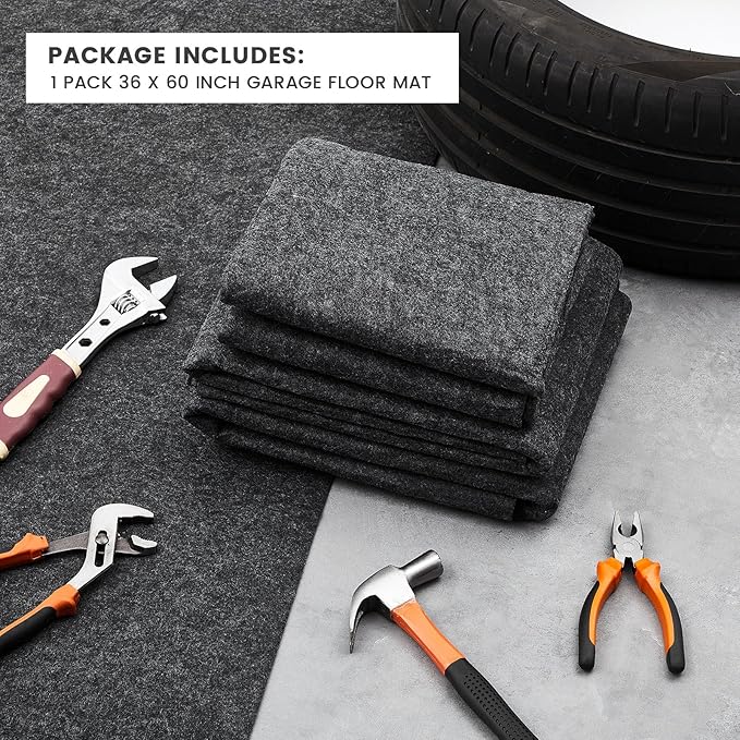 1 Pcs 36 x 60 Inch Oil Spill Mat for Driveway Garage Under Car Leaks Absorbent Oil Pad, Black Rubber Mat Garage Floor Protecting with Waterproof Backing, Reusable, Washable, Non Slip