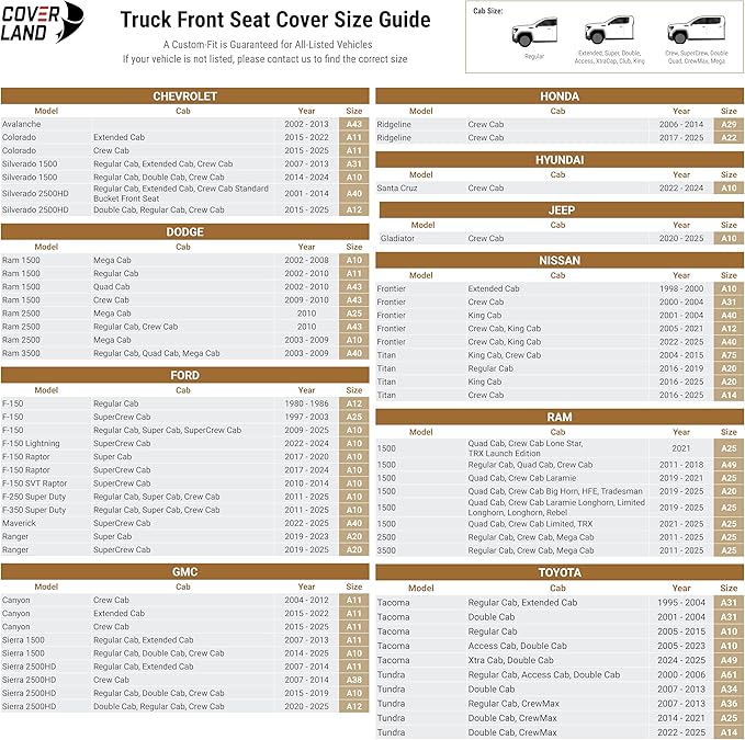 Coverland Custom Car Seat Covers Compatible with Colorado, Ram 1500, Canyon, Sierra 1500 - Premium Leather Non-Slip Waterproof Interior Protector Front Seat-Beige [See Size Chart-Size A11]