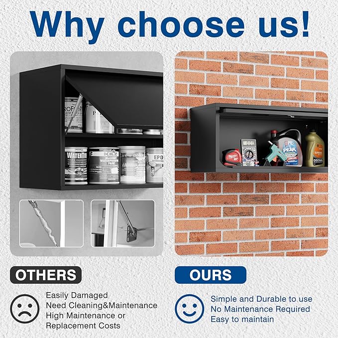 Metal Storage Cabinet Black Wall Cabinets with Locking Door - Wall Mounted Storage Cabinet for Garage Warehouse Home Office - Assembly Required
