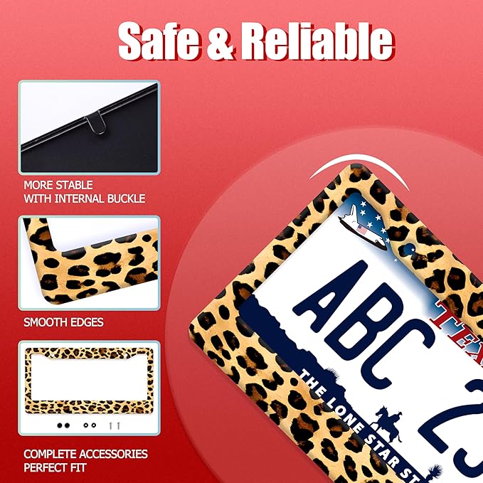 Cheetah Brown Leopard License Plate Frame Animals Print License Plate Frames Funny Auto Accessories Stainless Steel License Plate Holder 6x12 Inch