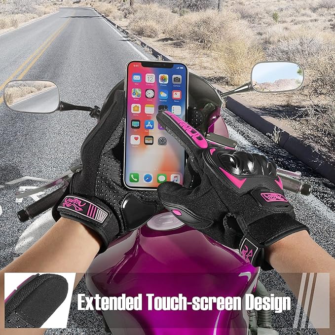 COFIT Motorcycle Gloves Breathable, Touchscreen Motorbike Gloves Anti-slip with Good Grip Hard Knuckles Protection for Men Women Motocross, BMX ATV MTB Cycling, Road Racing - Pink M