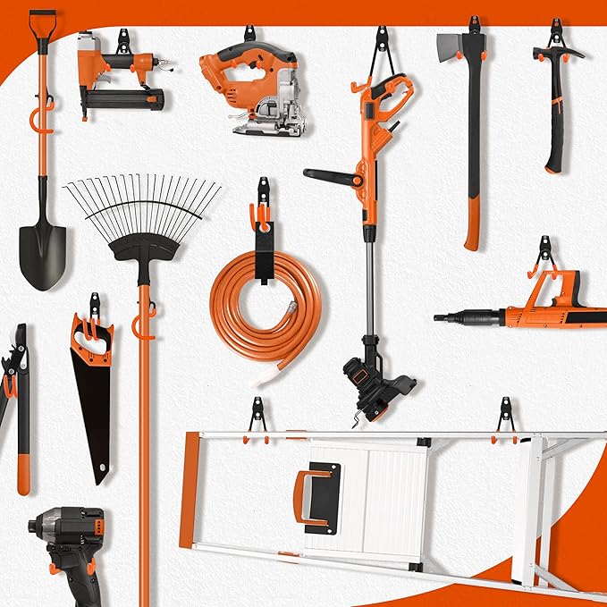 18 Pack Garage Hooks Heavy Duty - Anti-Slip Coating， Garage Storage Hooks for Hanging Bike，Ladder，Garden Tools，Hose