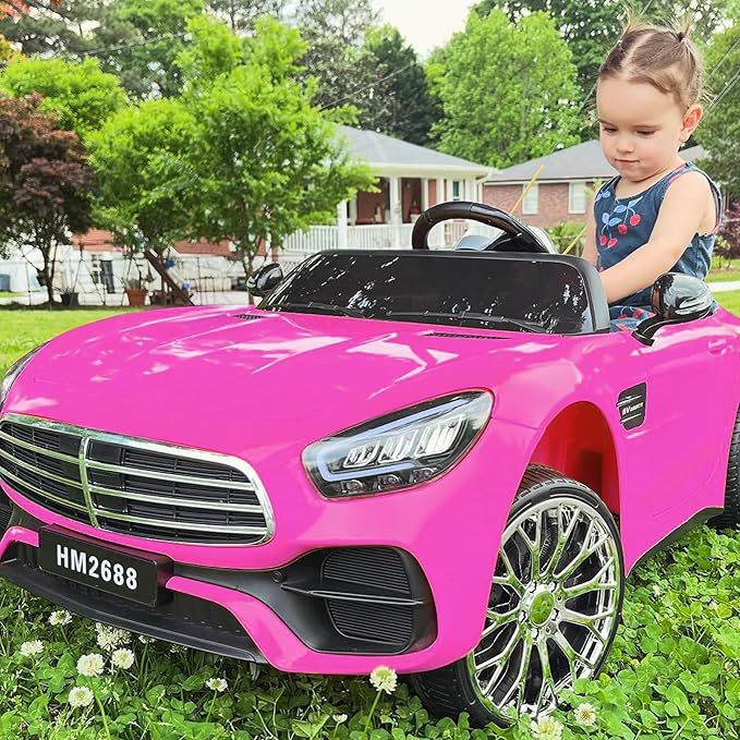 12V Ride On Car for Kids, Electric Car with Remote Control, Bluetooth Music Player for 3-8 Year Old, Pink
