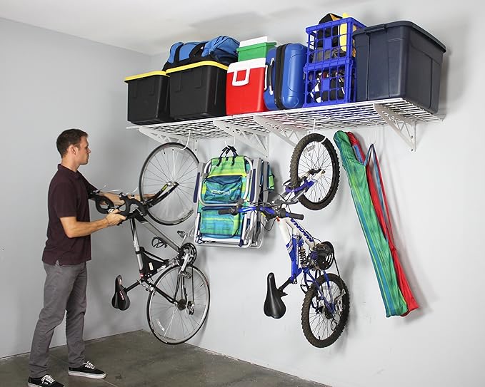 SafeRacks Garage Wall Shelves - 2 Pack Combo Set with 4 Hanging Hooks