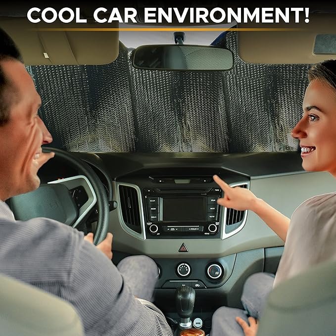 EcoNour Accordion Car Windshield Sun Shade (Gray) | Foldable Car Window Shades for UV Protection & Heat Block | Keeps Interior Cool | Sun Blocker for Front Window | 58 x 28 Inches