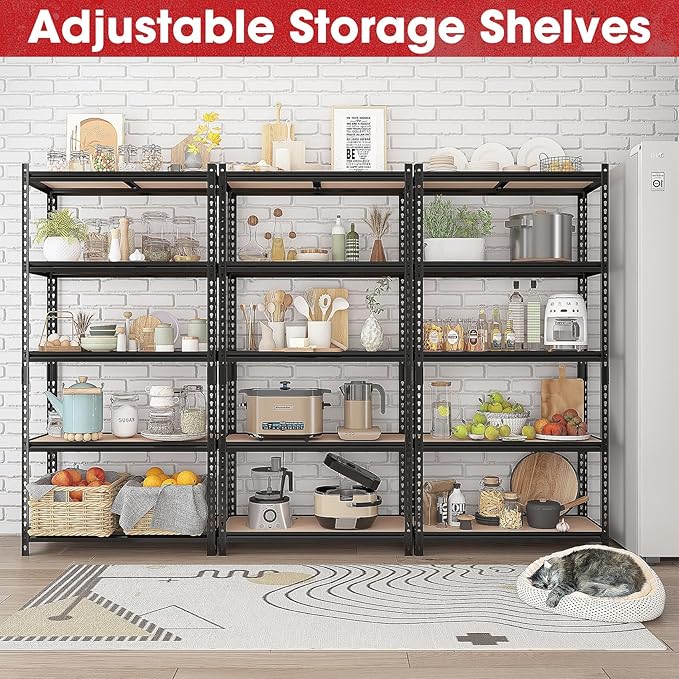 3 Pack 5 Tier Garage Shelving Unit, 72" H x 35.55" W x 16" D Metal Storage Shelves Heavy Duty, Adjustable Garage Storage Utility Rack for Kitchen Pantry Basement Bathroom Closet