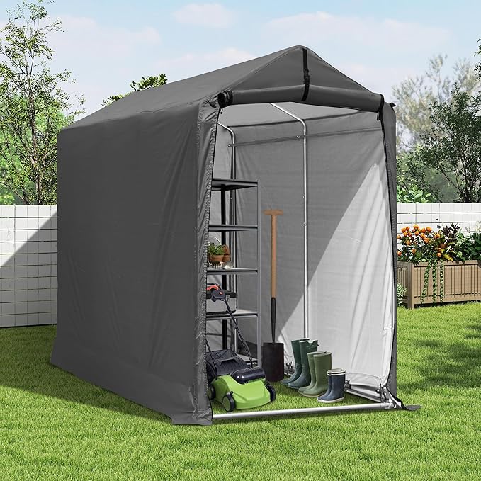 6 x 3ft Outdoor Cycle Storage Shelter - Bike Shed with Roll-up Door & Ventilate Window, Polyethylene Canopy Bicycle Garage for Garden, Domestic, Outdoor, Rain Shelter