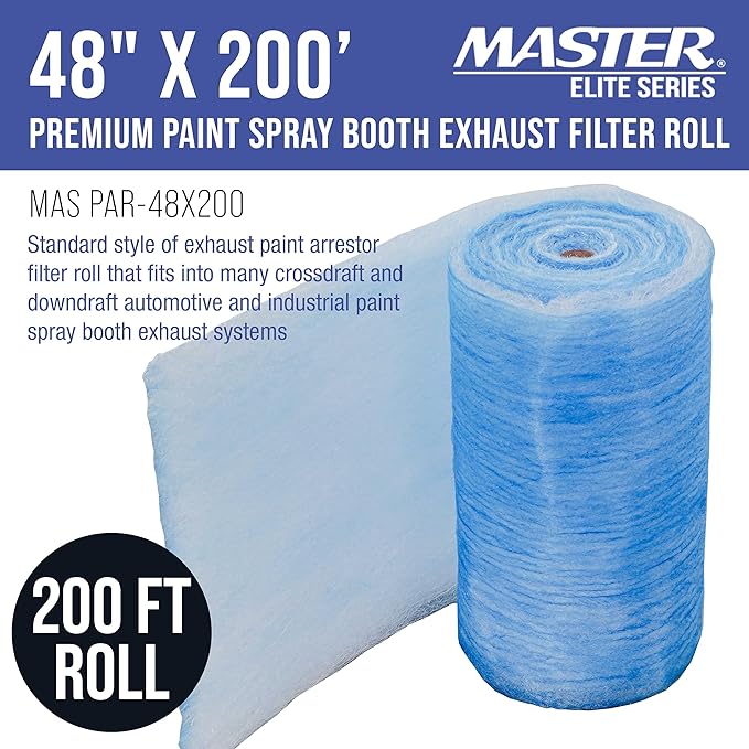 Master Airbrush Elite Paint Spray Booth Exhaust Filter Roll 48" x 200' - 18 Gram Heavy-Duty Fiberglass Paint Arrestor for Filtering Overspray Particles in Auto Body Shops & Refinish Booths