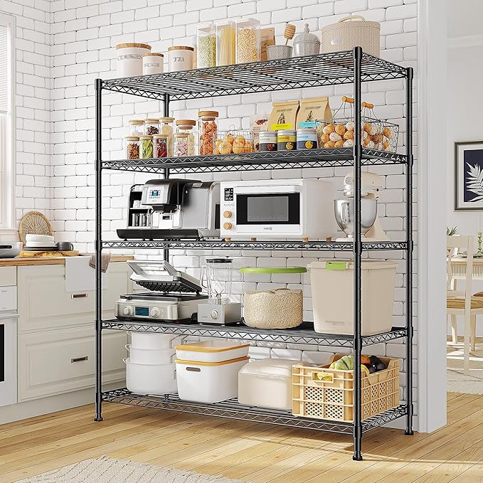 45 "W Storage Shelves 5 Tier Wire Shelving Unit Adjustable Metal Shelving Wire Shelf Pantry Shelves Wire Commercial Rack for Closet Kitchen Pantry Utility Room Garage 45" Wx 13.5" Dx70.5 H Black
