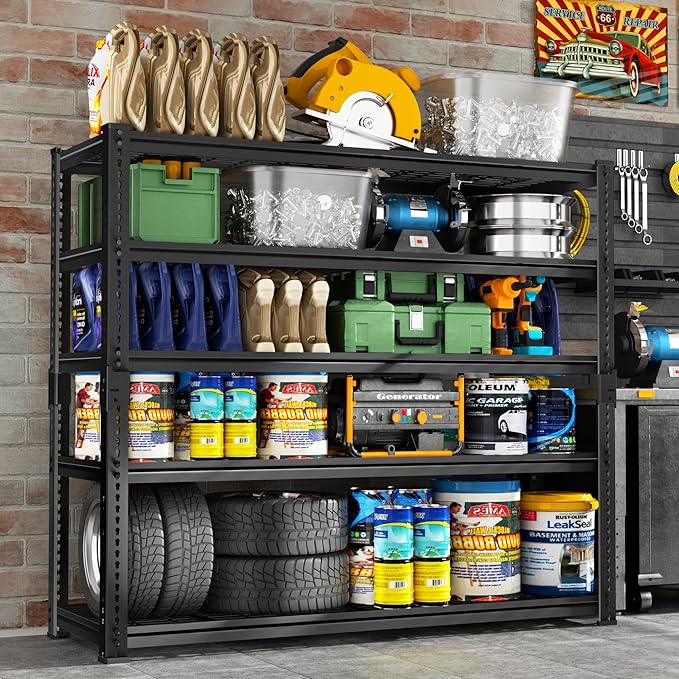 Storage Shelves Heavy Duty, 48" L x 18" W x 72" H Garage Wire Shelving Unit Loads 2800LBS, 5-tier Adjustable Metal Industrial Utility Shelf Rack for Kitchen, Laundry Room, Pantry, Warehouse, Basement