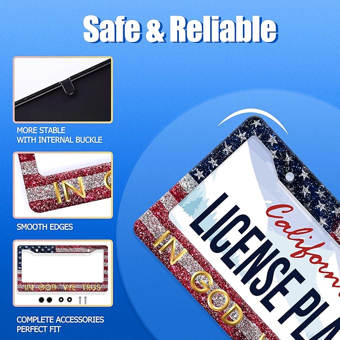 in God We Trust License Plate Frame American Flag License Plate Stainless Steel Funny License Plate Holder Personalized Christian Car Accessory Decoration 12.3" x 6.3"for Men Women