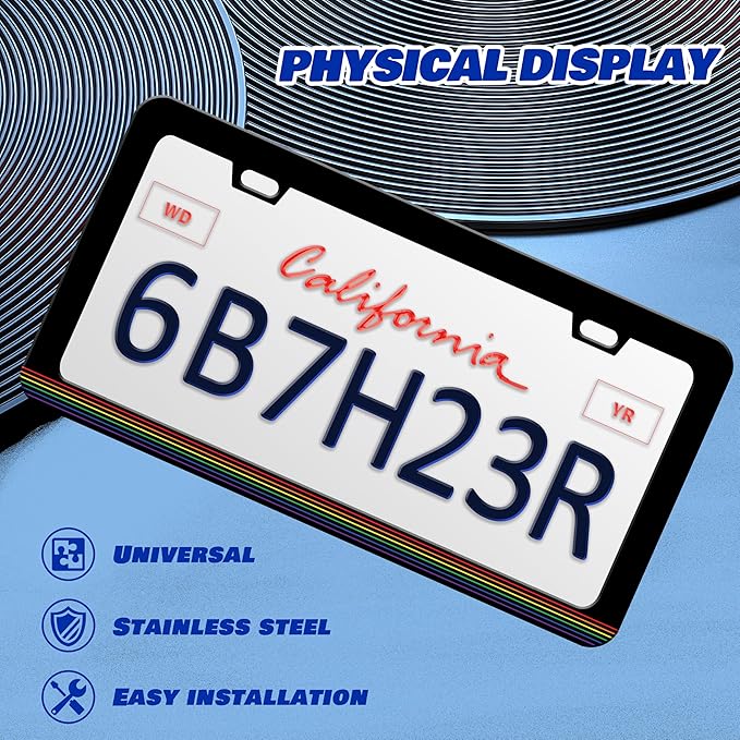 Gay Pride License Plate Frame LGBTQ License Plate Frames Personalise Stainless Steel Funny Design Compatible with Standard License Plate Holder for USA and Canada 6 X 12 Inch 2 Holes with Screws
