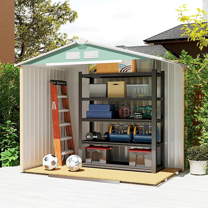 Outsunny 7' x 4' Outdoor Storage Shed, Garden Tool Metal Shed with Foundation Kit, Double Lockable Door, Air Vents and Sloping Roof, for Backyard, Patio, Lawn, Light Green