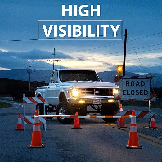 8-Pack Retractable Traffic Safety Cone Bar - 4Ft to 8.8Ft Expandable - PVC Extendable Barricade with Reflective Strips - for Road Construction, Parking-Cone Not Included