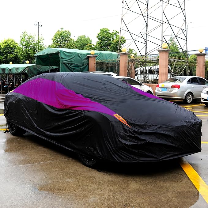 MORNYRAY Waterproof Car Cover All Weather Snowproof UV Protection Windproof Outdoor Full car Cover, Universal Fit for Sedan (Purple, A4-Fit Sedan Length(186-193 inch)