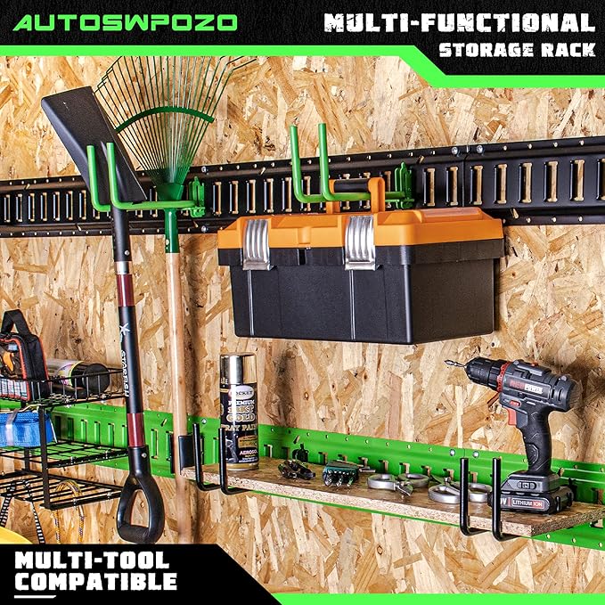 8-Pack E-Track Heavy Duty Shovel/Tool Hanger - E Track Hooks for Tools, Rakes, Spades in Trailers, Trucks, Workshop and Warehouse - Green