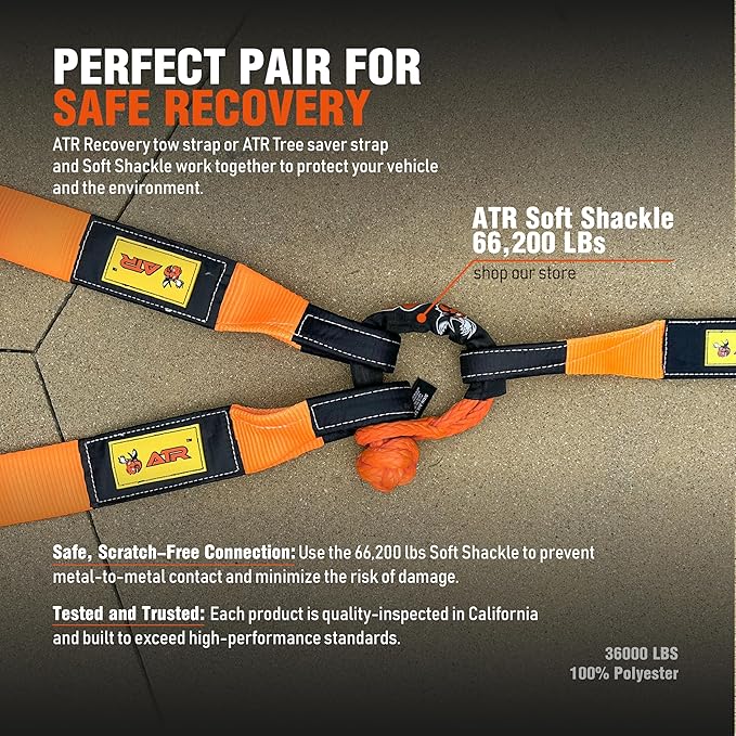 ATR Recovery Tow Strap 3.5" x 20ft – 36,000 lbs Break Strength, Heavy Duty Snatch Strap for Truck, SUV, UTV, Off-Road Pulling, Tow Rope with Storage Bag
