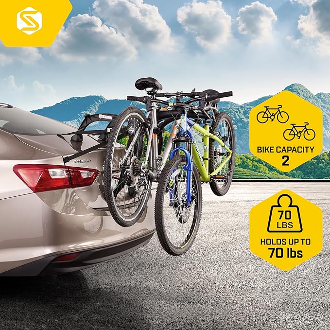 Saris Bones EX 2-Bike Trunk Rack Bicycle Carrier, Durable, Rust-Free, Anti-Sway Straps, Made in USA, Arc-Based Design, 100% Recyclable Materials