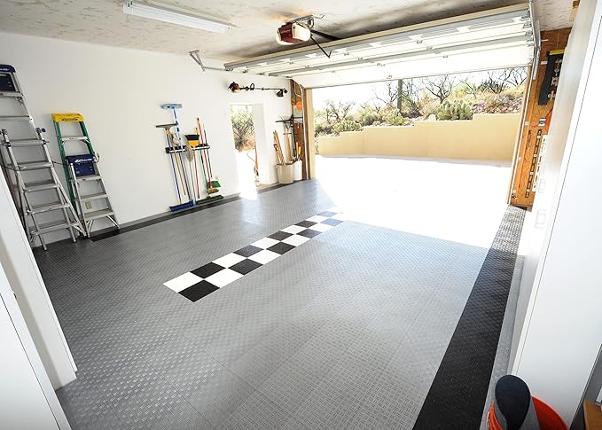 Big Floors GarageTrac Diamond, Interlocking Non-Slip Garage Flooring Tile, Durable, Modular, Heavy-Duty Copolymer, Easy Install (Black, 12 Pack of 12 x 12" Tiles)