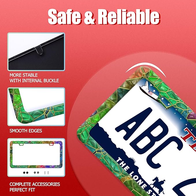 Colored Gemstone Patterns License Plate Frame Funny License Plate Frames Stainless Steel Accessories Cars Decor with 2 Holes and Screws Fits Standard Us Ca Vehicles License Plate Holder 12.2 X 6 Inch