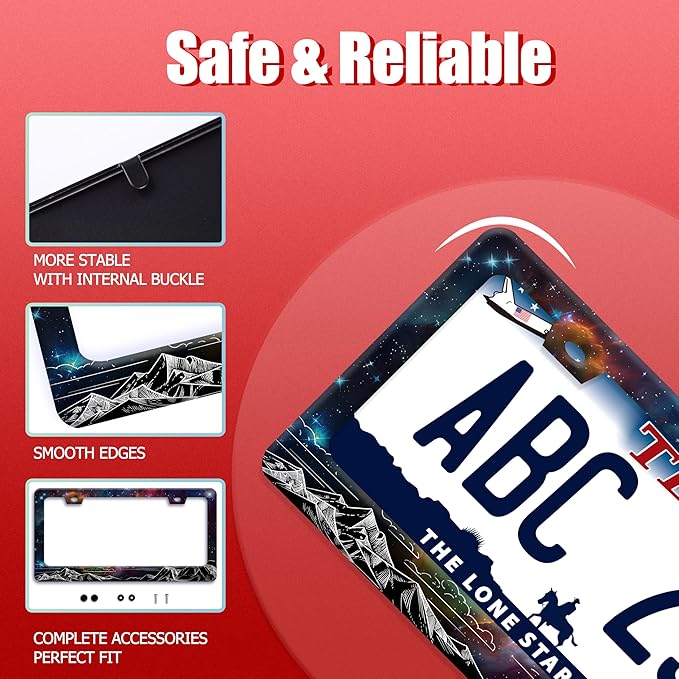 Starry Sky Mountains License Plate Frame Beautiful Galaxy License Plate Holder Funny Stainless Steel Accessories Cars Decor with 2 Holes and Screws Fits Standard Us Ca Vehicles 12.2 X 6 Inch
