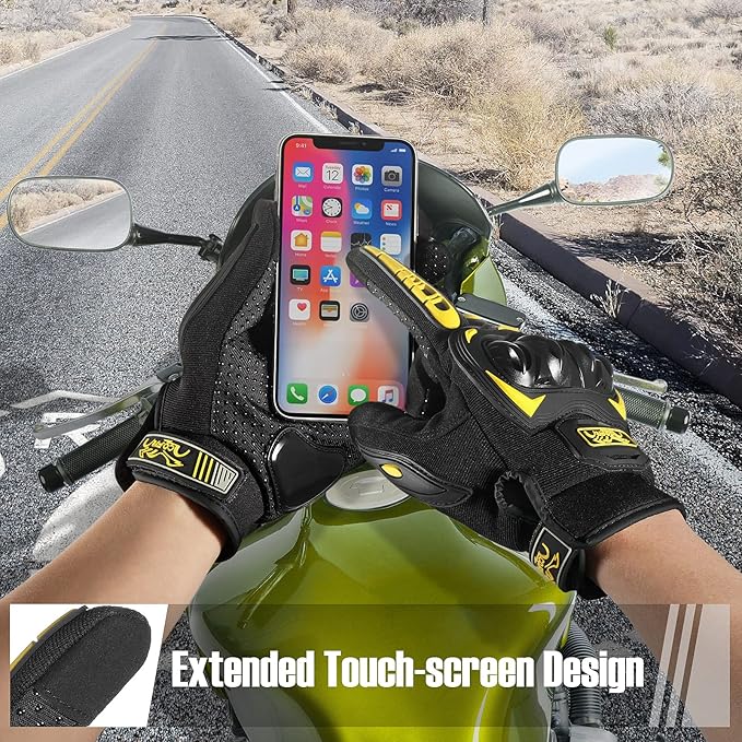 COFIT Motorcycle Gloves Breathable, Touchscreen Motorbike Gloves Anti-Slip with Good Grip Hard Knuckles Protection for Men Women Motocross, BMX ATV MTB Cycling, Road Racing - Yellow XL