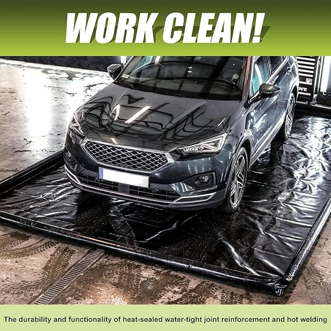 Rain Mat for Car, Black Garage Rubber Car Mat for Snow, Mud, Rain(7ft 9in x 16ft)