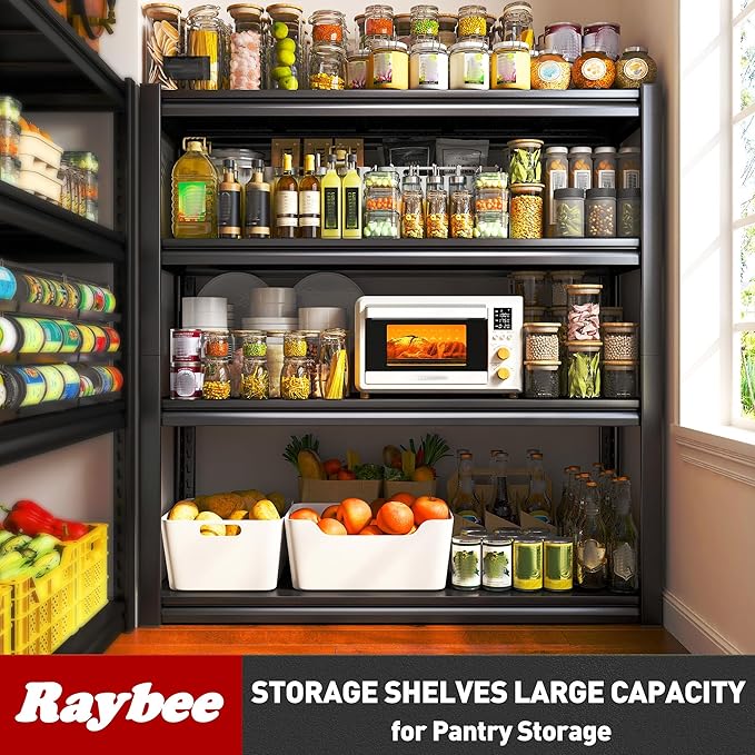 Raybee 40" W Garage Shelving Heavy Duty Storage Shelves 56.9" H Metal Shelving Heavy Duty Load 1600LBS Adjustable Metal Shelves for Storage for Pantry Kitchen 40" W x 19.1" D x 56.9" H