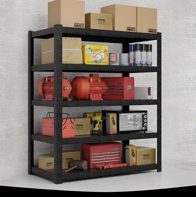 72" Hx47.3 Wx23.6 D 5 Tier Garage Shelving Heavy Duty Garage Storage Shelves 3000 lbs Heavy Duty Shelving Adjustable Matte Black Metal Shelving Industrial Rack (72" Hx47.3 Wx23.6 D)