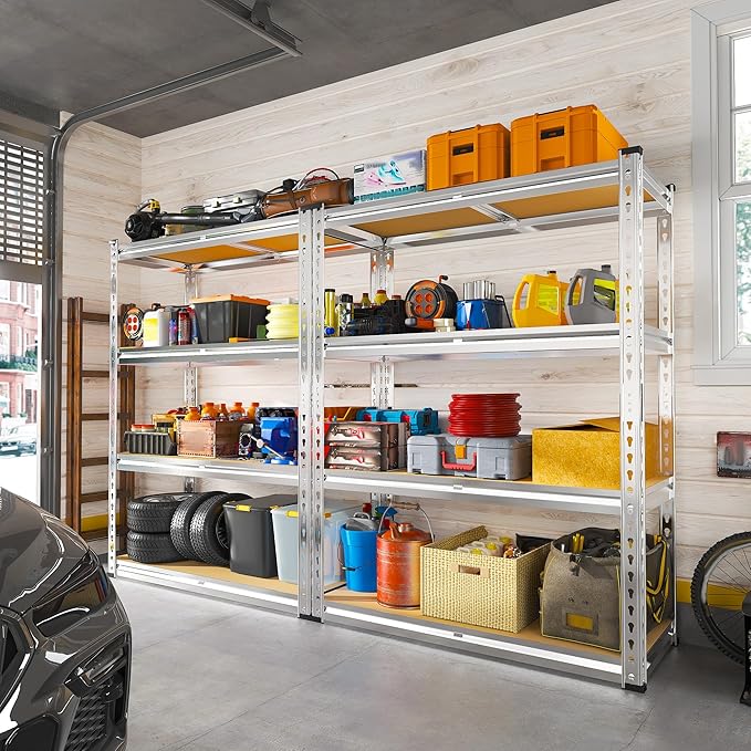 REIBII 60.05" H Storage Shelves 1840LBS Garage Shelving Heavy Duty Shelving 4 Tier Garage Shelves Adjustable Metal Shelf for Kitchen Basement Pantry Warehouse 35.45" W x 17.72" D x 60.05" H