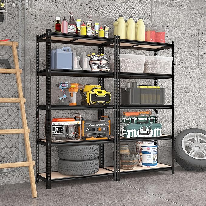2 Pack 5 Tier Garage Shelving Unit, 72" H x 35.55" W x 16" D Metal Storage Shelves Heavy Duty, Adjustable Garage Storage Utility Rack for Kitchen Pantry Basement Bathroom Closet