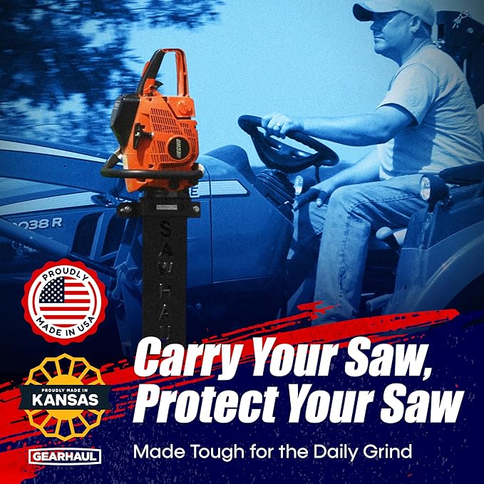 SawHaul Universal Tractor Chainsaw Holder - Made in Kansas USA - Fixed Mount Chainsaw Carrier (20" Black) Compatible w/All Brands