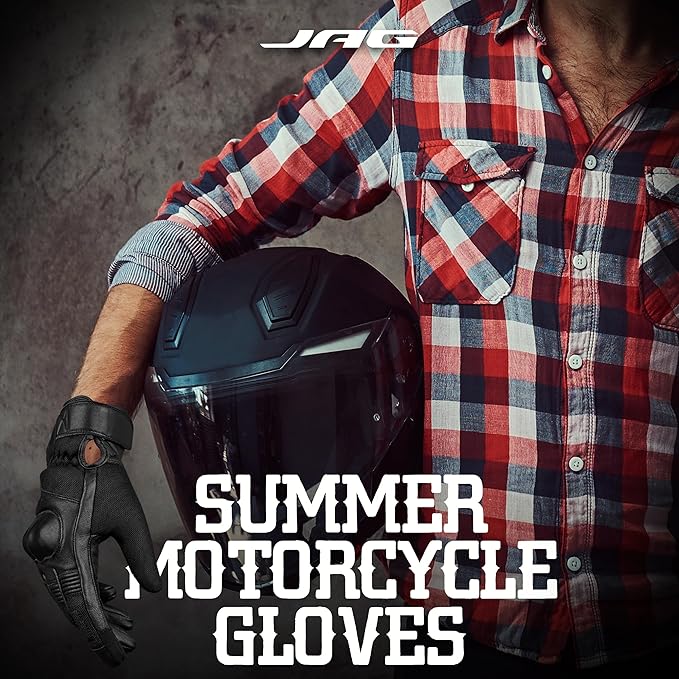 J.A.G. Motorcycle Gloves - Premium Leather Perforated Motorcycle Gloves for Men with Knuckle Protection | Touchscreen Motorbike Riding Gloves