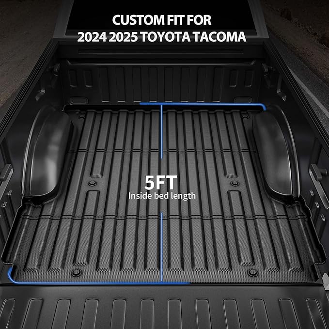 OEDRO Truck Bed Mat Fit for 2024 2025 Toyota Tacoma 5FT, TPE All Weather 2024 Tacoma 5FT Heavy Duty Pickup Bed Liner Accessories, Black