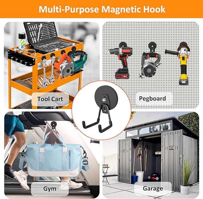 ENUODA Strong Magnetic Hooks Heavy Duty 2 Pack Garage Hooks Heavy Duty Magnet Utility Hooks for Hanging Yard Tools Extension Hose Power Tools Workshop Organization Outdoor Indoor, 25Lbs