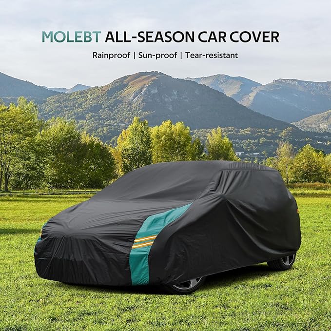 Car Covers for Hatchback Waterproof All Weather, Universal Fit for Mini Cooper, Toyota Yaris, Kia Rio, Mirage, Ford Fiesta, Rain Winter Sun Protection. (Length: 143"-163")