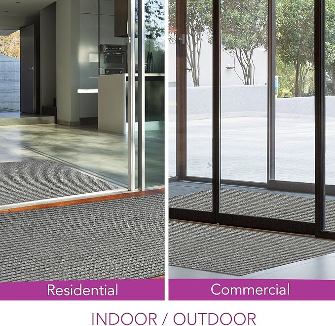 iCustomRug Spartan Weather Warrior Duty Indoor/Outdoor Utility Ribbed in 3ft,4ft,6ft Widths 70 Custom Sizes with Natural Non-Slip Rubber Backing 4'X9' in Grey