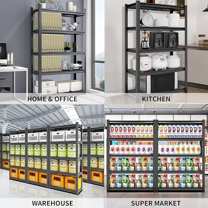 TOPKEY 5-Tier Utility Shelves Garage Storage Shelves, Heavy Duty Metal Storage Shelf for Garage, Kitchen, Warehouse, Adjustable Basement Storage Rack, Load 2000LBS, 63" H x 31.5" W x 15.8" D