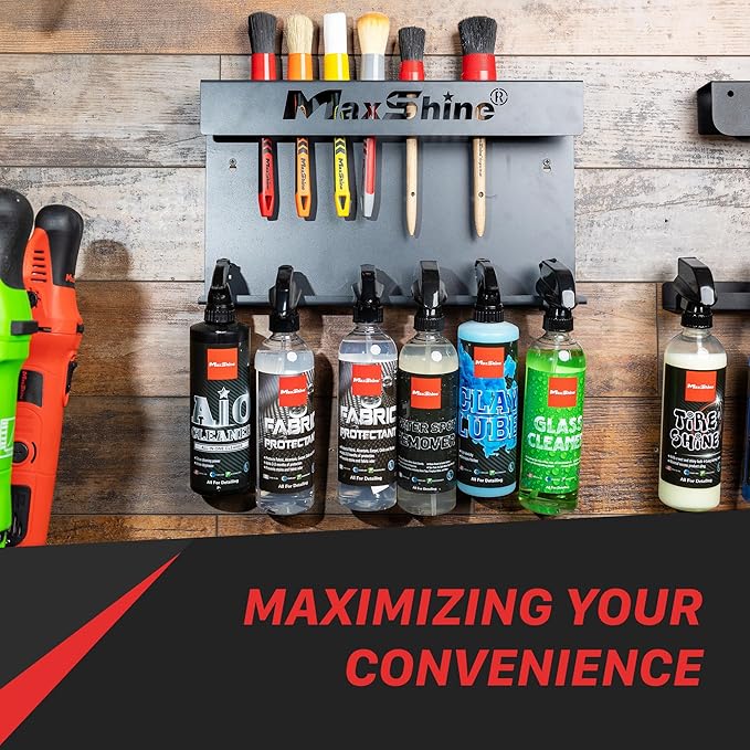 Maxshine Universal Detailing Brush & Spray Bottle Holder - Car Garage & Mobile Detailing Organizer, Holds 10 Detailing Brushes & Trigger Spray Bottles, Space-Saving Auto Detailing Accessories
