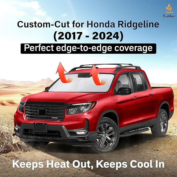 EcoNour Windshield Sun Shade Compatible for Honda Ridgeline (2017–2024) | Front Window Shade for Pickup Truck | 4-Layer, 240T Sunshade Accessories | UV & Heat Reflector for Ridgeline Windshield