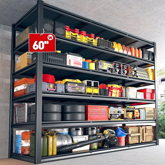 REIBII 84“H Garage Shelving Heavy Duty Storage Shelves 3500 LBS Adjustable Metal Shelving Uints and Storage for Garage, Warehouse, School, Commercial, Business, 60 "W x 24 "D x 84 "H, 2 Pack